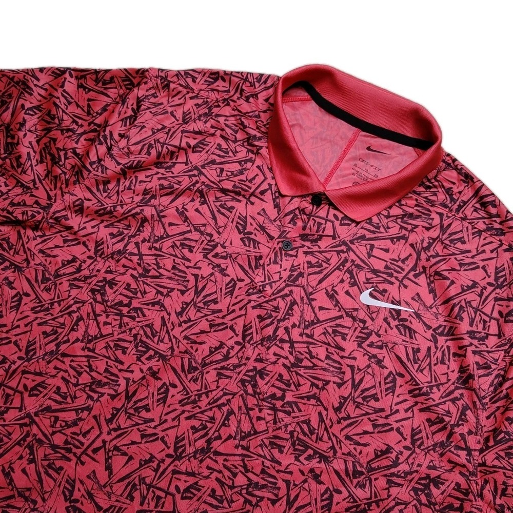 Nike Golf Polo Shirt Mens Large Red All Over Print Dri Fit Victory DV8497